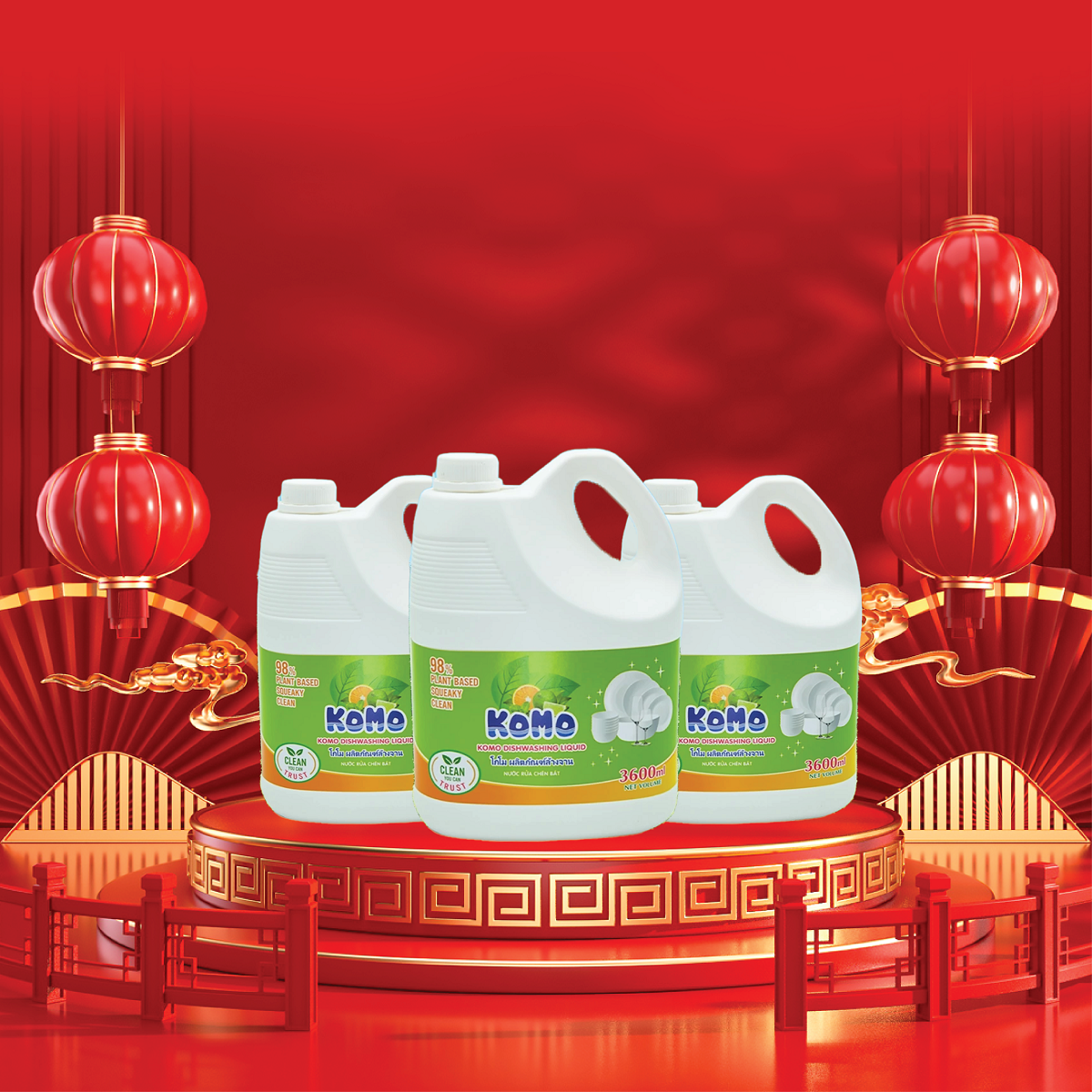 Nước Rửa Chén KOMO Hương Chanh Cam Can 3600ML